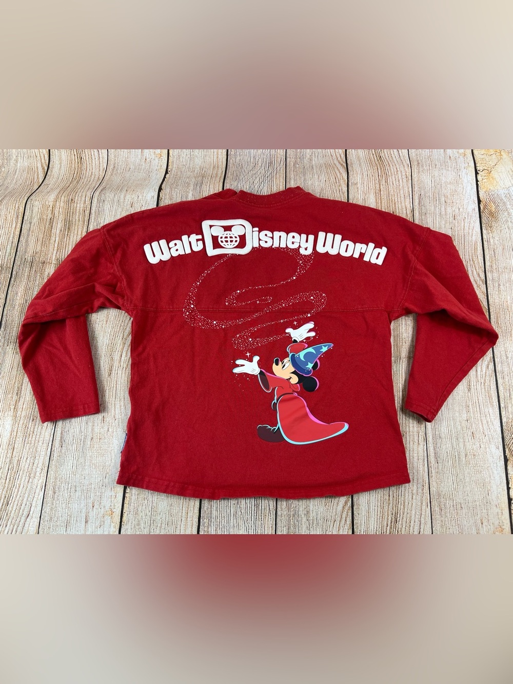 Walt Disney World Spirit Jersey Sorcerer Fantasia Red Shirt Youth Size Large